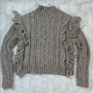 Heather Gray Tasseled Cable Knit mockneck Sweater
